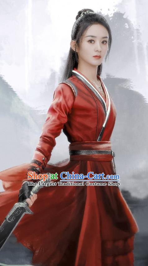 China Wuxia Drama The Legend of Fei Zhou Fei Clothing Ancient Swordswoman Garment Costumes Traditional Female Blade Red Hanfu Apparels