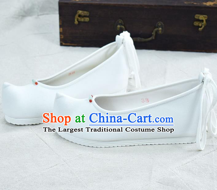 China National Women White Cloth Shoes Classical Dance Shoes Traditional Hanfu Bow Shoes