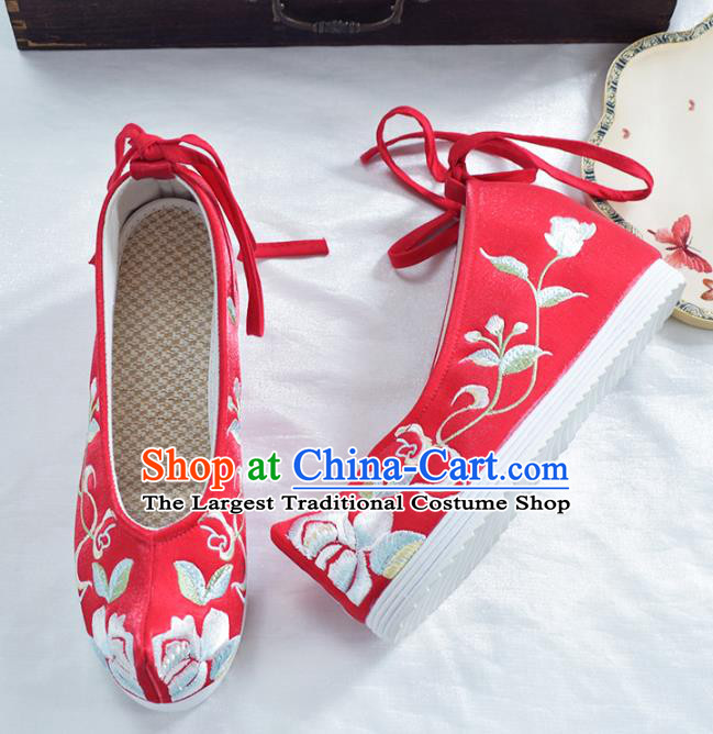 China Traditional Hanfu Bow Shoes National Wedding Red Cloth Shoes Embroidered Red Shoes