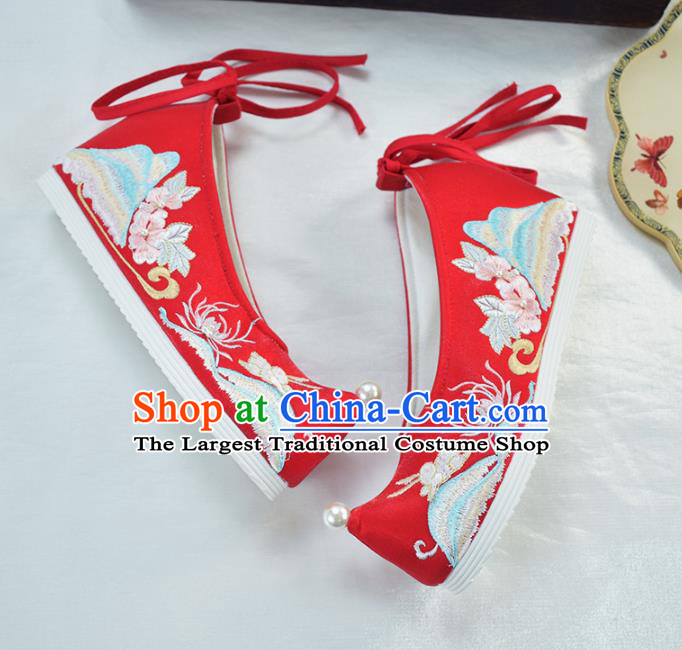 China Traditional Ming Dynasty Hanfu Shoes Ancient Princess Shoes National Wedding Red Embroidered Shoes