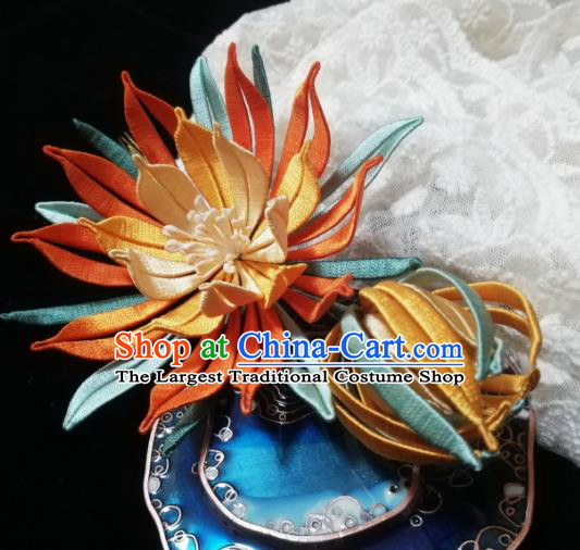Chinese Song Dynasty Court Hairpin Traditional Hanfu Hair Accessories Ancient Princess Red Silk Epiphyllum Hair Stick