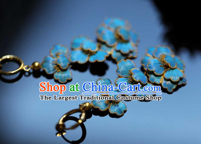 Chinese Traditional Qing Dynasty Earrings Accessories Ancient Empress Cloisonne Peony Ear Jewelry