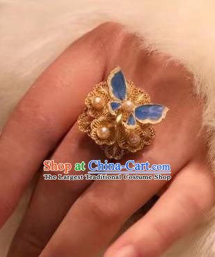 China National Cloisonne Butterfly Ring Jewelry Traditional Handmade Qing Dynasty Pearls Circlet Filigree Accessories