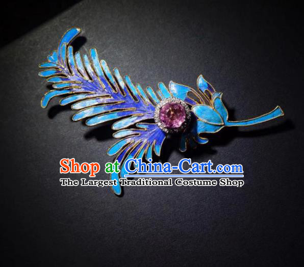 China Traditional Amethyst Necklace Jewelry Accessories Qing Dynasty Blueing Feather Necklet Pendant