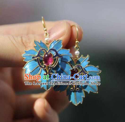 Chinese Traditional Jewelry Qing Dynasty Empress Earrings Ancient Queen Blueing Leaf Ear Accessories