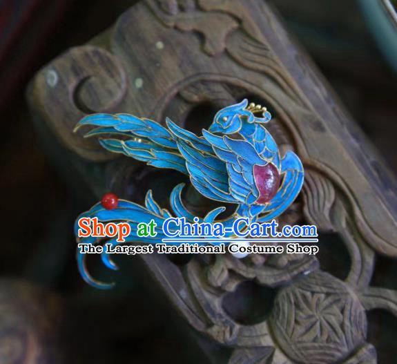 China Handmade Blueing Phoenix Brooch Accessories Traditional Ancient Qing Dynasty Court Jewelry