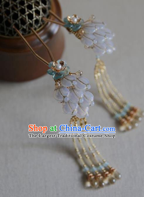 Chinese Traditional Handmade Ming Dynasty Hanfu Hair Accessories Ancient Princess Beads Tassel Hairpin