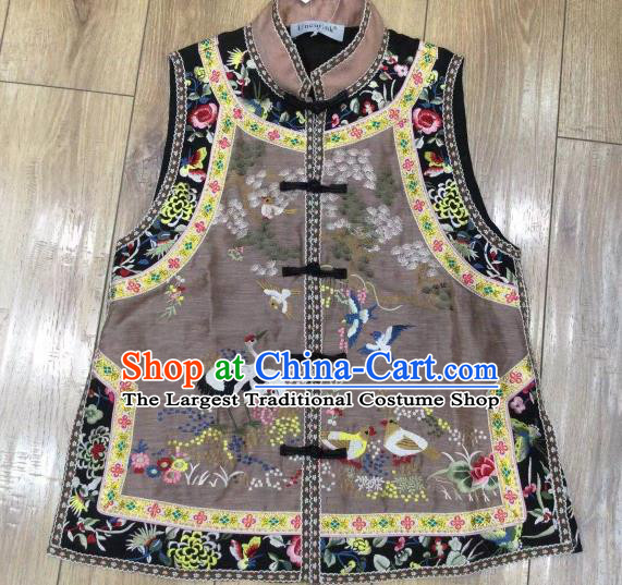 China Tang Suit Grey Waistcoat National Female Clothing Embroidered Cranes Vest