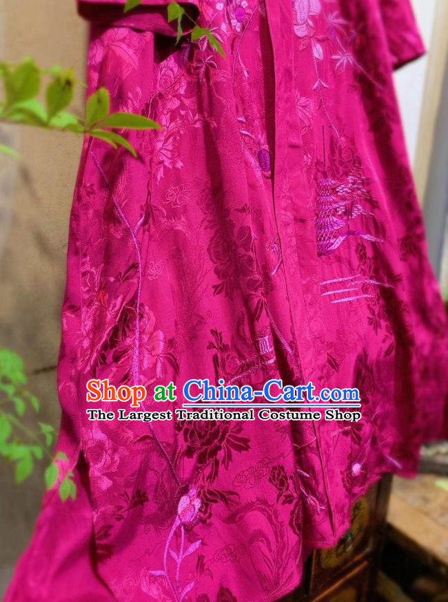 Chinese Traditional Rosy Silk Cheongsam National Clothing Embroidered Long Qipao Dress
