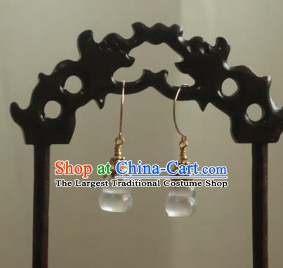 China Ancient Palace Lady Gourd Ear Jewelry Traditional Qing Dynasty Princess White Chalcedony Earrings
