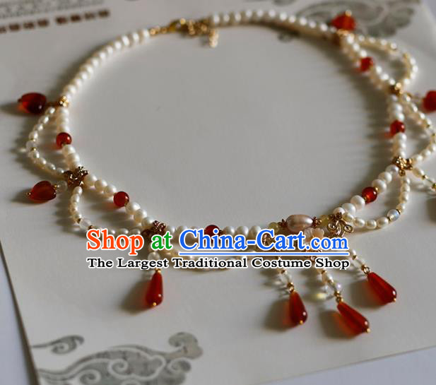China Handmade Hanfu Necklet Jewelry Traditional Tang Dynasty Pearls Necklace Accessories