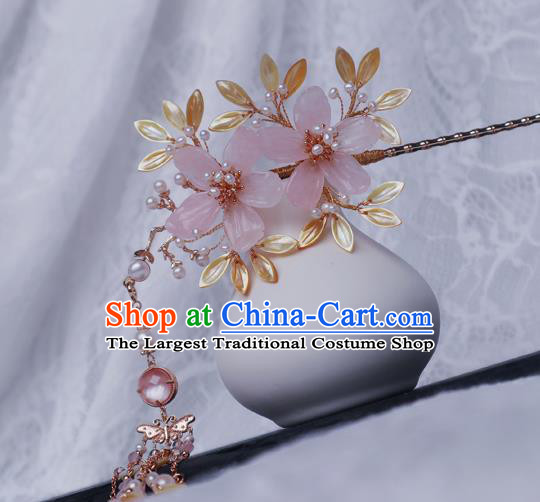 Chinese Handmade Shell Leaf Hair Stick Traditional Ming Dynasty Princess Peach Blossom Hairpin