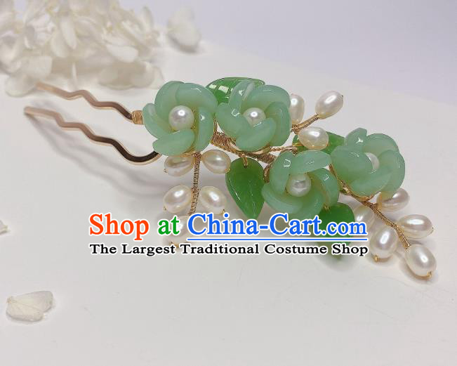 Chinese Ming Dynasty Princess Green Plum Blossom Hair Stick Handmade Traditional Hanfu Hairpin