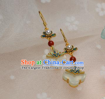 China Traditional Ming Dynasty Blueing Earrings Ancient Palace Lady Jade Ear Jewelry