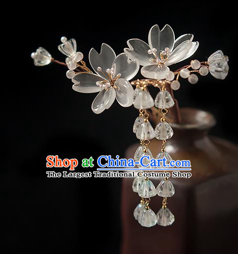 Chinese Handmade Flowers Hair Stick Traditional Ming Dynasty Princess Crystal Tassel Hairpin