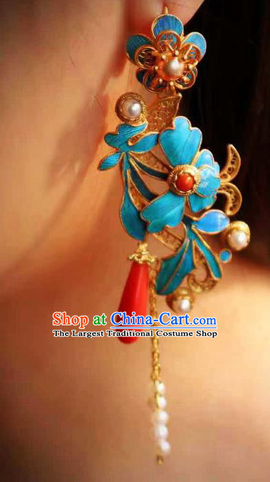 China Classical Pearls Ear Jewelry Traditional Cheongsam Filigree Plum Blossom Earrings