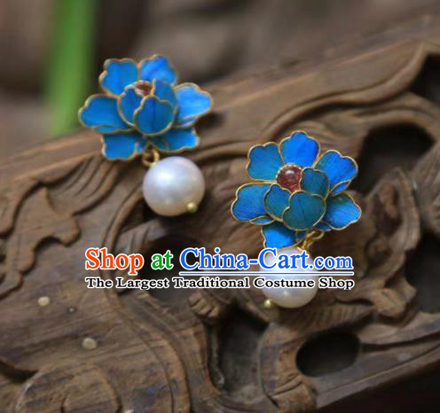 Chinese Traditional Pearl Jewelry Qing Dynasty Earrings Ancient Empress Tourmaline Ear Accessories