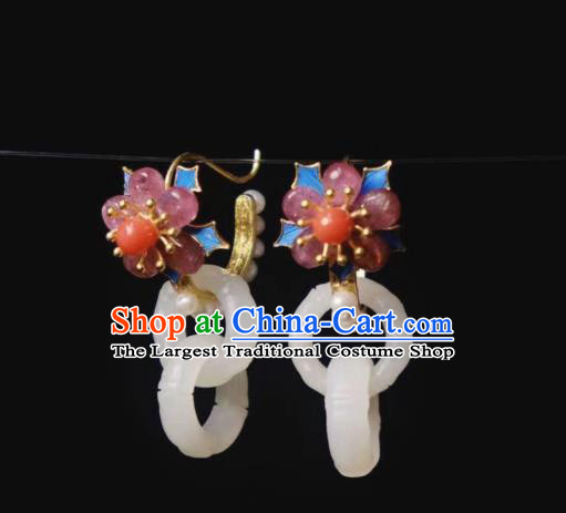 Chinese Ancient Empress Jade Ear Accessories Traditional Jewelry Qing Dynasty Tourmaline Plum Blossom Earrings