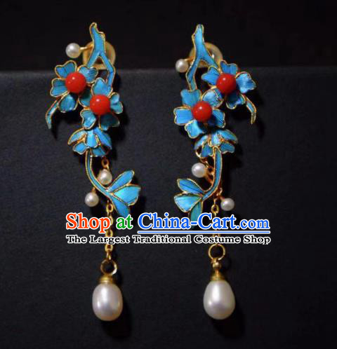 Chinese Ancient Qing Dynasty Empress Ear Accessories Handmade Traditional Pearls Earrings Jewelry