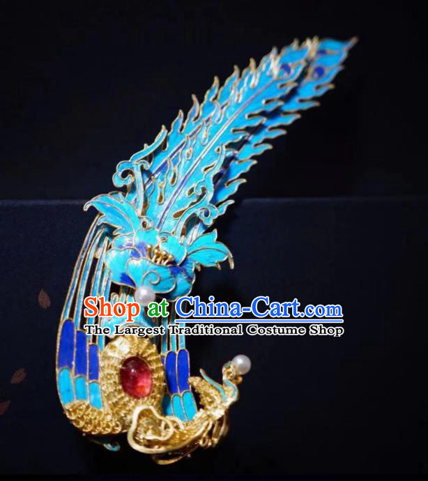 Chinese Ancient Empress Cloisonne Phoenix Hair Stick Traditional Hair Jewelry Qing Dynasty Filigree Hairpin