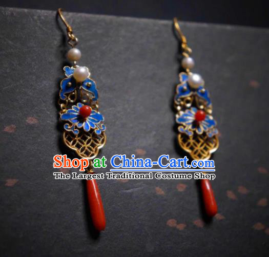 Handmade Chinese Cheongsam Butterfly Ear Accessories Traditional Culture Jewelry Agate Pearls Earrings