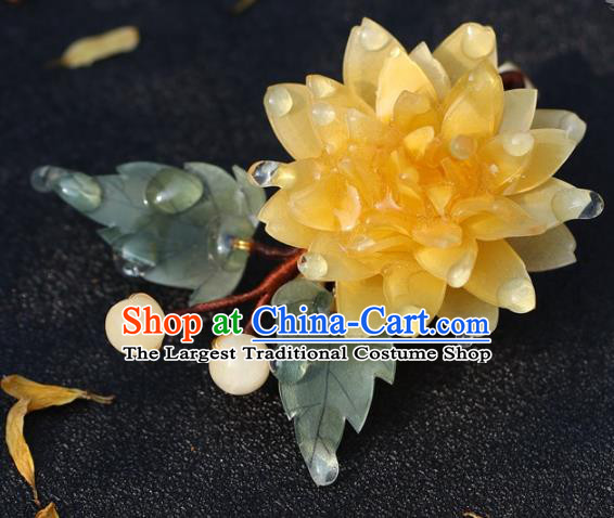 China Classical Ming Dynasty Hairpin Traditional Hair Accessories Hanfu Yellow Peony Hair Stick