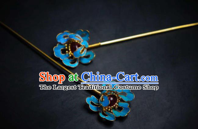 Chinese Handmade Ruby Hairpin Ancient Qing Dynasty Empress Hair Stick Traditional Hair Jewelry