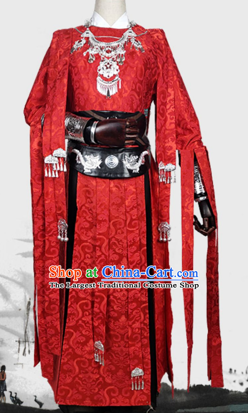 Ancient Chinese Traditional Cosplay Red Garment Swordsman Hanfu Clothing for Men