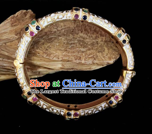 Handmade Chinese National Wedding Gems Bracelet Enamel White Bangle Accessories