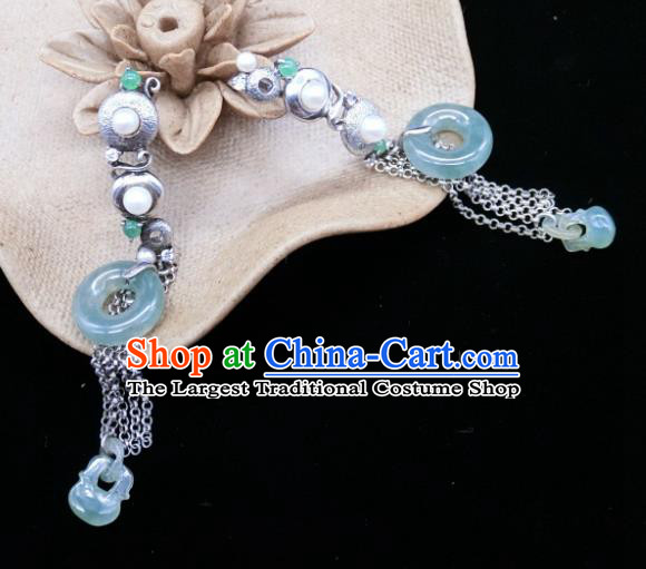China Traditional Silver Plum Blossom Ear Accessories Handmade Classical Jade Peace Buckle Earrings