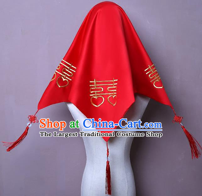 Chinese Traditional Wedding Headdress Classical Xiuhe Suit Accessories Red Satin Bridal Veil