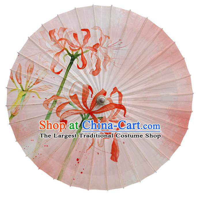 China Painting Manjusaka Umbrella Traditional Pink Oil Paper Umbrella Craft Classical Dance Umbrellas