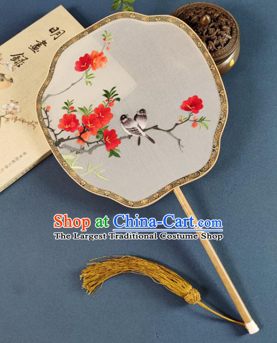 Chinese Handmade Embroidered Flower Bird Palace Fan Traditional Hanfu Fan Silk Fan