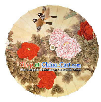 China Handmade Printing Peony Bird Umbrellas Traditional Ginger Oil Paper Umbrella Classical Dance Umbrella