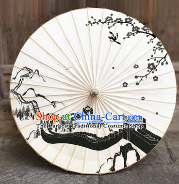 China Traditional Oil Paper Umbrella Classical Ink Painting Great Wall Umbrella Handmade Umbrellas Craft
