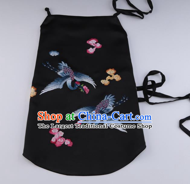 China Traditional Cheongsam Stomachers Undergarment Handmade Embroidered Cranes Black Silk Bellyband