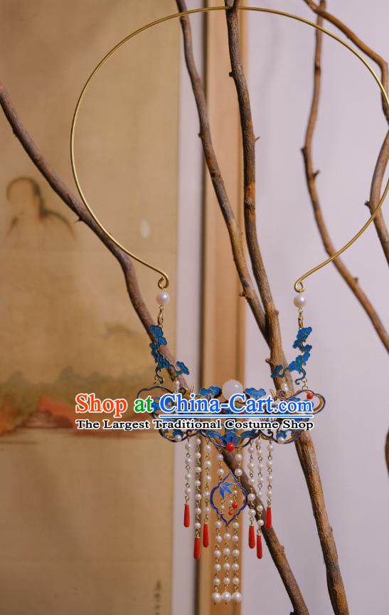 China Traditional Qing Dynasty Pearls Tassel Necklace Accessories Cloisonne Crane Necklet Pendant