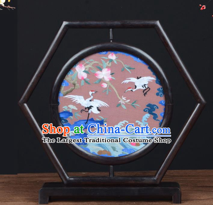 Chinese Traditional Suzhou Embroidery Crane Desk Screen Handmade Wenge Table Decoration