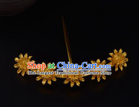 China Ancient Court Empress Golden Hairpin Handmade Traditional Song Dynasty Palace Hair Crown