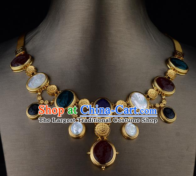 Chinese Ancient Princess Golden Necklace Traditional Sui Dynasty Gems Necklet Jewelry