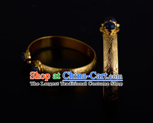 Chinese Ancient Imperial Concubine Bracelet Traditional Ming Dynasty Golden Bangle Jewelry