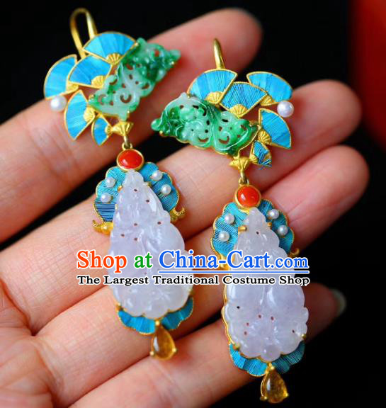 Chinese Handmade National Jadeite Ear Accessories Traditional Cheongsam Topaz Earrings Jewelry
