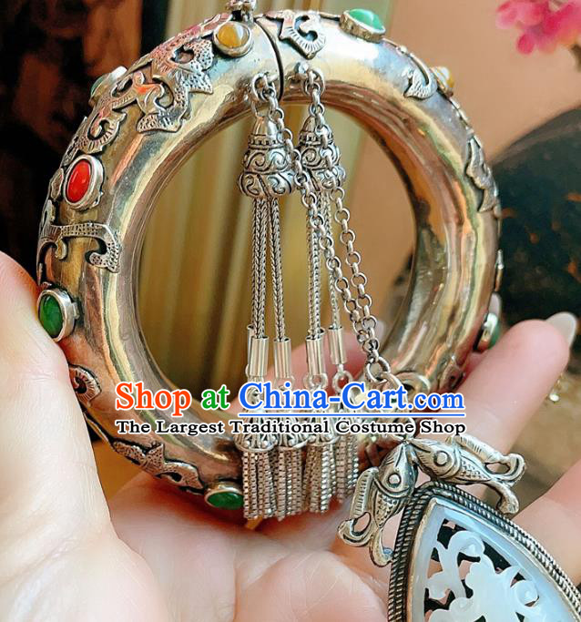 Top Chinese National Silver Bracelet Jewelry Traditional Handmade Accessories Gems Bangle