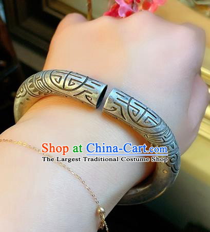 Handmade Chinese National Bracelet Accessories Traditional Culture Jewelry Silver Carving Bangle