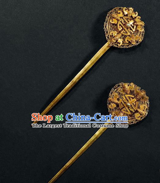 China Traditional Handmade Filigree Bat Hairpin Ancient Queen Hair Accessories Qing Dynasty Empress Hair Stick