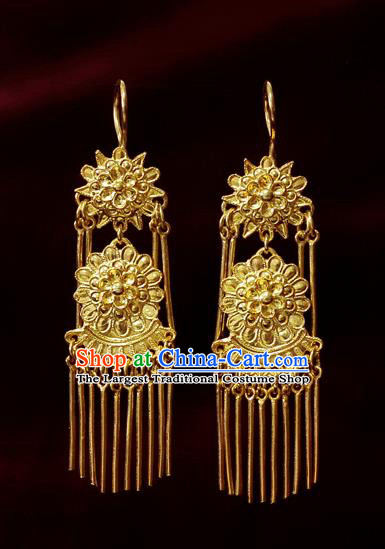 Chinese Qing Dynasty Golden Ear Accessories Traditional Cheongsam Earrings National Wedding Jewelry