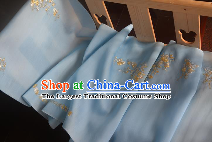Chinese Traditional Hanfu Silk Fabric Embroidered Blue Silk
