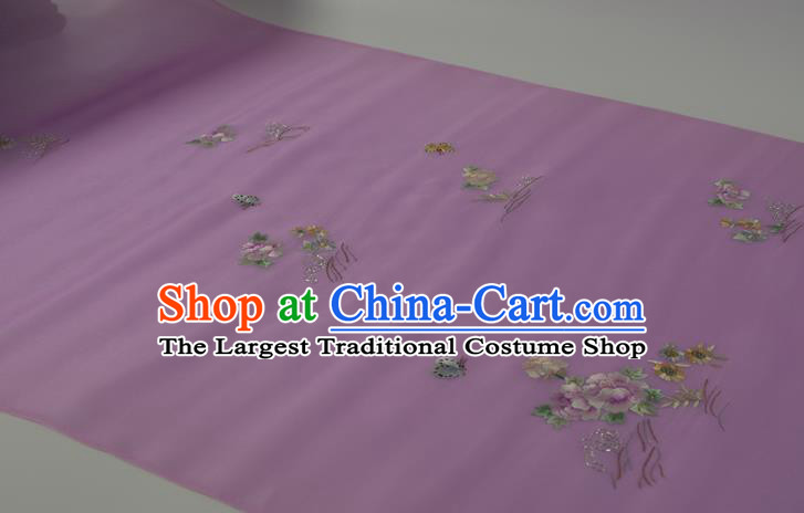 Chinese Suzhou Embroidered Peony Purple Silk Traditional Hanfu Silk Fabric