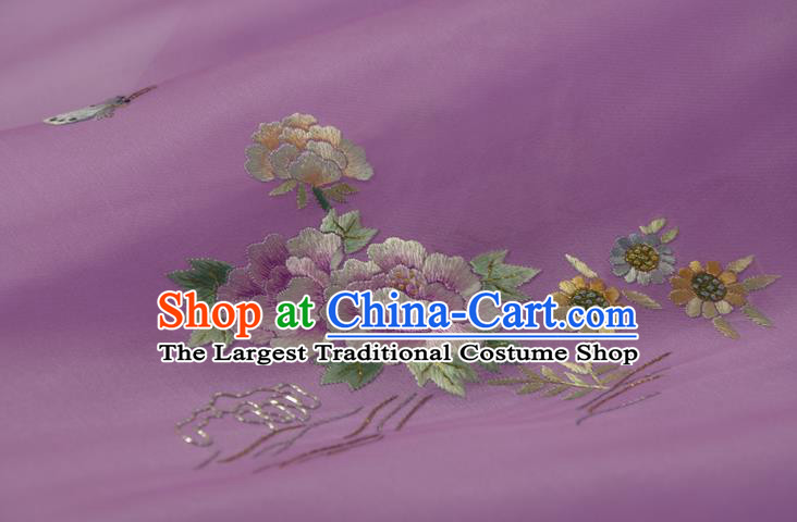 Chinese Suzhou Embroidered Peony Purple Silk Traditional Hanfu Silk Fabric