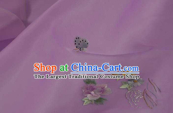 Chinese Suzhou Embroidered Peony Purple Silk Traditional Hanfu Silk Fabric